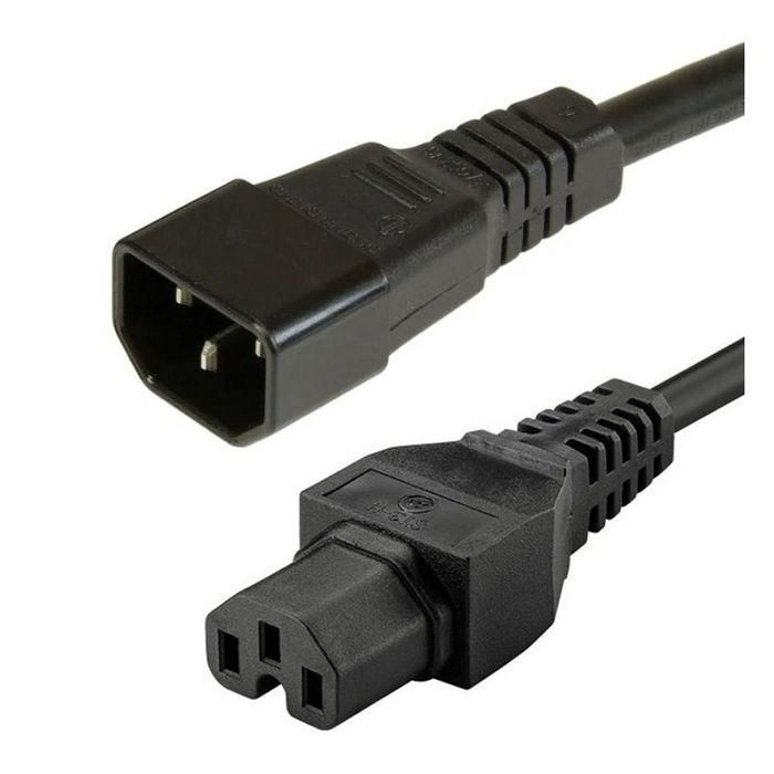 Cable de Alimentación Eléctrico IEC 60320 C14 Macho a C15 Hembra VDE 10A 250V 2 Metros Negro Cable de Alimentación Eléctrico IEC 60320 C14 Macho a C15 Hembra VDE 10A 250V 2 Metros Negro