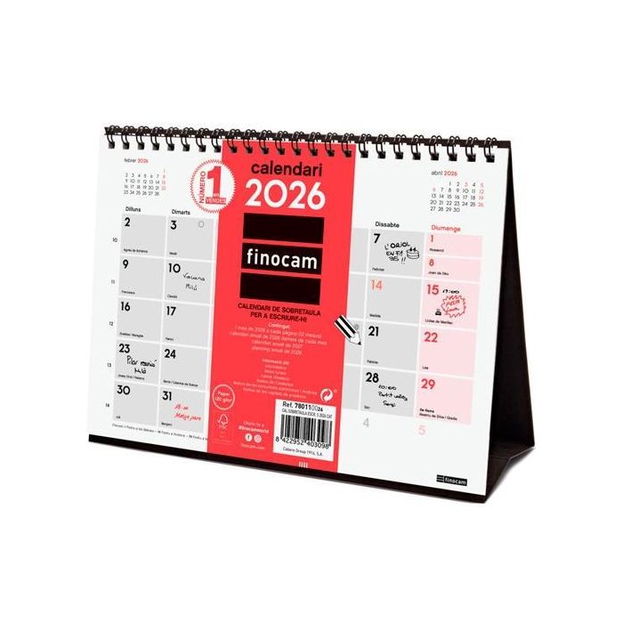 Finocam Calendario de Sobremesa S-210x150 mm, MV Neutro, para Escribir, Anual 2026 en Catalán