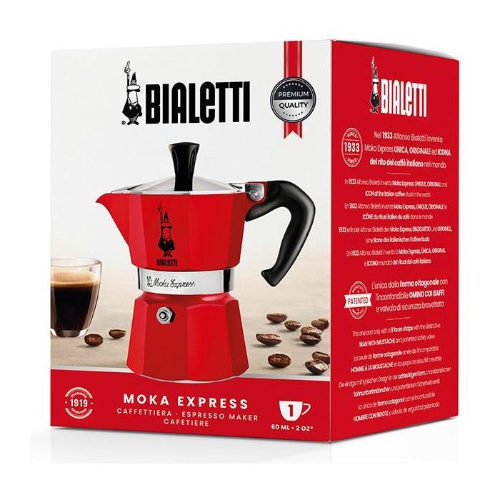 Bialetti Moka Express 1TZ Cafetera Italiana Roja para 1 Taza 1 Bialetti Moka Express 1TZ Cafetera Italiana Roja para 1 Taza 1