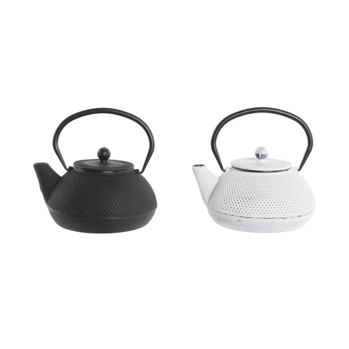 DKD Home Decor Tetera Oriental de Hierro Colado y Acero Inoxidable, 1.3L, Negro Blanco, 18x19x17.5 cm, Juego de 2 Unidades 0 DKD Home Decor Tetera Oriental de Hierro Colado y Acero Inoxidable, 1.3L, Negro Blanco, 18x19x17.5 cm, Juego de 2 Unidades 0