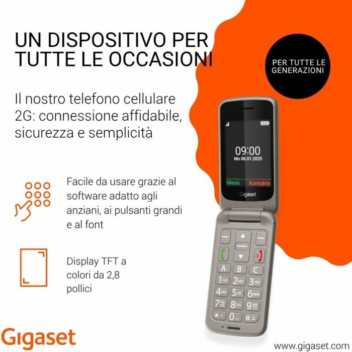 Gigaset GL595 Teléfono Móvil Concha para Mayores Dual SIM Silver, IP44 resistente a salpicaduras y polvo 6