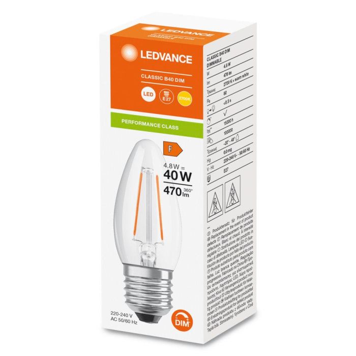 [LVE-4099854067495] Ledvance/Osram Bombilla LED "Classic" E27 4,8W 470Lm 2700K 300º IP20 Regulable - Blanco Muy Cálido 1