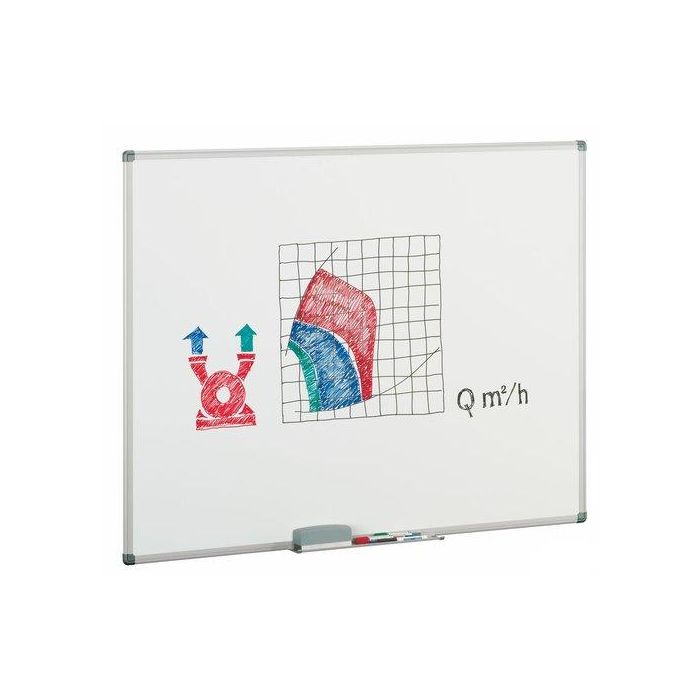 Pizarra Blanca Faibo Estratificada Marco Aluminio 122X150 Cm Con Cajetin De 40 Cm