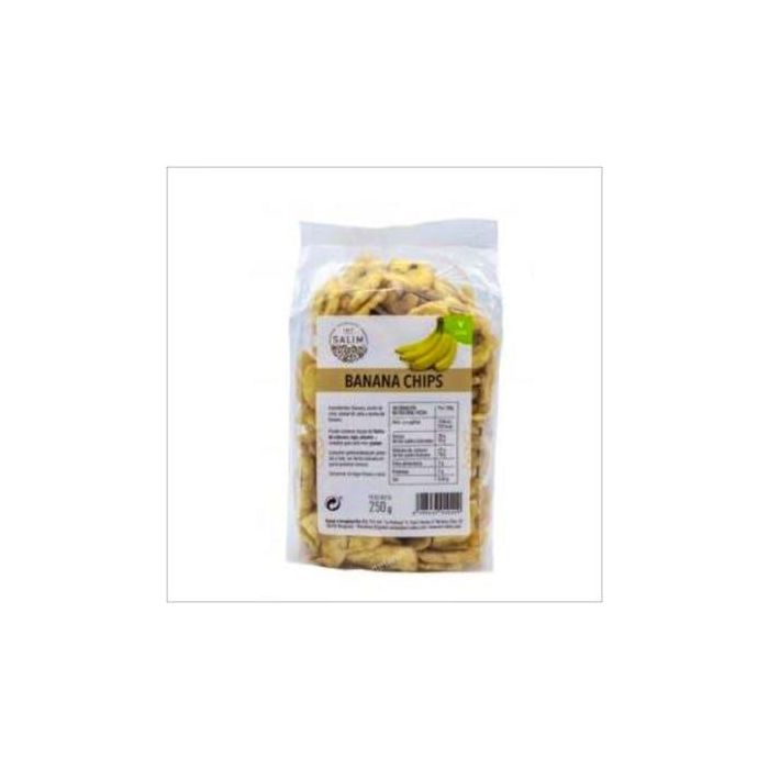 INT SALIM Banana Chips Deshidratada 250g con aceite de coco y miel. Snack saludable. Puede contener trazas de frutos de cáscara, sésamo, soja y gluten.