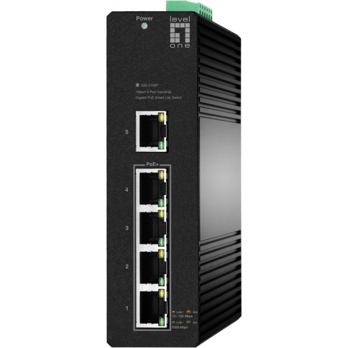 Level One IGS-2105P - Switch Industrial 5x GE con 4 Puertos PoE, Color Negro