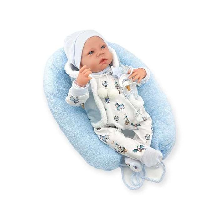 Reborn pijama blanco gorro azul mecanismo pulsador lloro ref: 18400-24 50 cm Reborn pijama blanco gorro azul mecanismo pulsador lloro ref: 18400-24 50 cm
