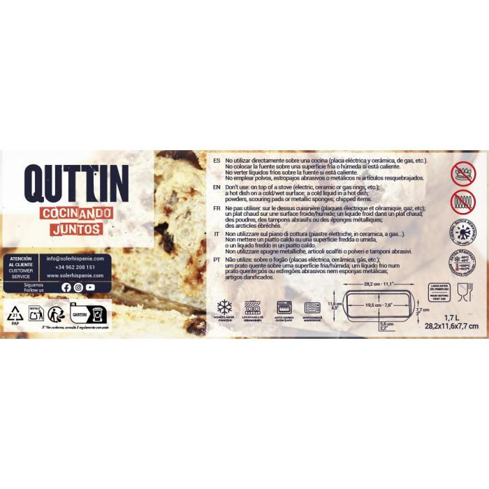 Quttin Molde Rectangular Vidrio Hondo 28.2x11.6x7.7 cm, 784g (6 Unidades) 2