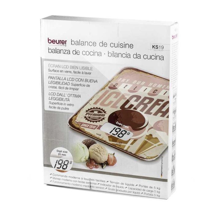 Beurer KS-19 ICE CREAM Balanza de Cocina Digital, Vidrio Ultra Plano, 5 kg, Función Tara, Pantalla LCD, Diseño Retro 1 Beurer KS-19 ICE CREAM Balanza de Cocina Digital, Vidrio Ultra Plano, 5 kg, Función Tara, Pantalla LCD, Diseño Retro 1
