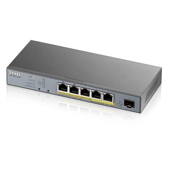 Zyxel GS1350-6HP-EU0101F Switch Gestionado L2, 5 Puertos Gigabit Ethernet, PoE, Gris