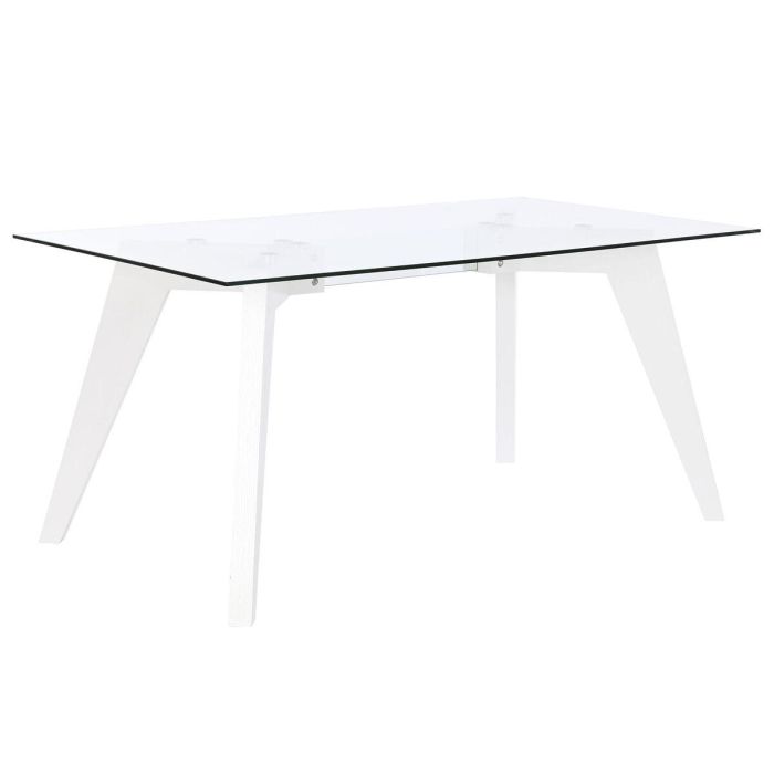 Mesa de Comedor DKD Home Decor Blanco Transparente Cristal Madera MDF 160 x 90 x 75 cm