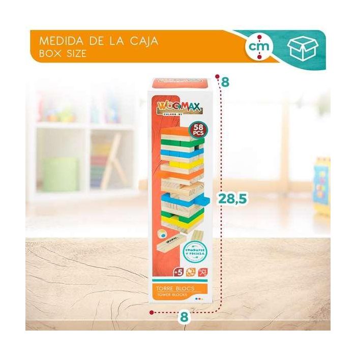 Torre blocs de madera 26 cm con 58 piezas (woomax) 5 Torre blocs de madera 26 cm con 58 piezas (woomax) 5