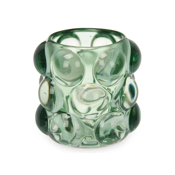 Portavelas Microesferas Verde Cristal 8,4 x 9 x 8,4 cm (12 Unidades) 1