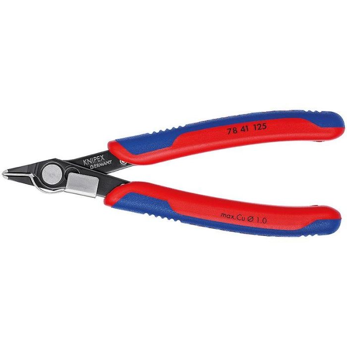 Knipex Electronic-Super-Knips Alicate diagonal de corte de precisión, Acero, Mangos de Plástico Azul/Rojo 125mm