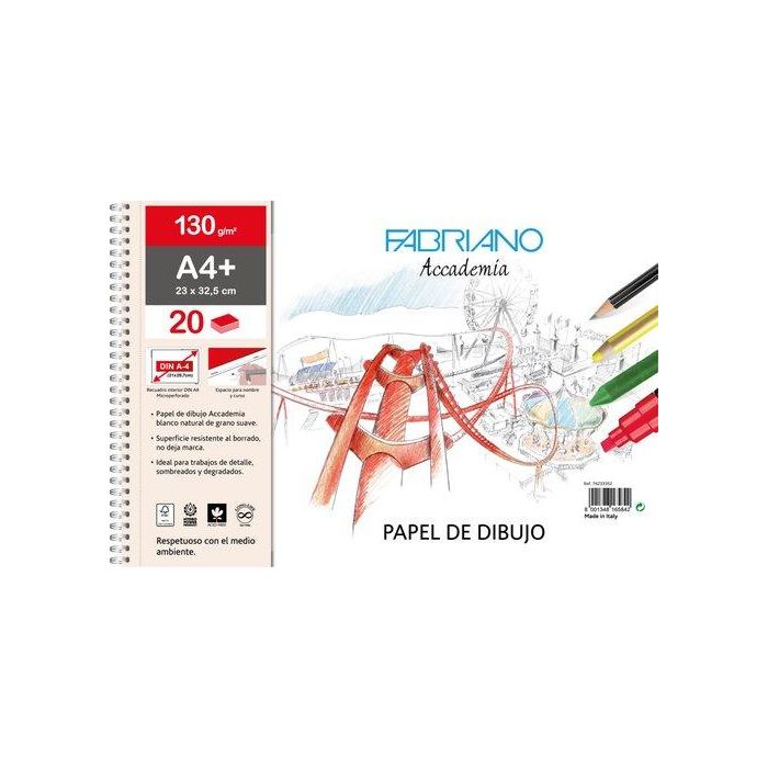Bloc De Dibujo Fabriano Accademia Con Espiral Liso Con Recuadro A4+ 130G 20H