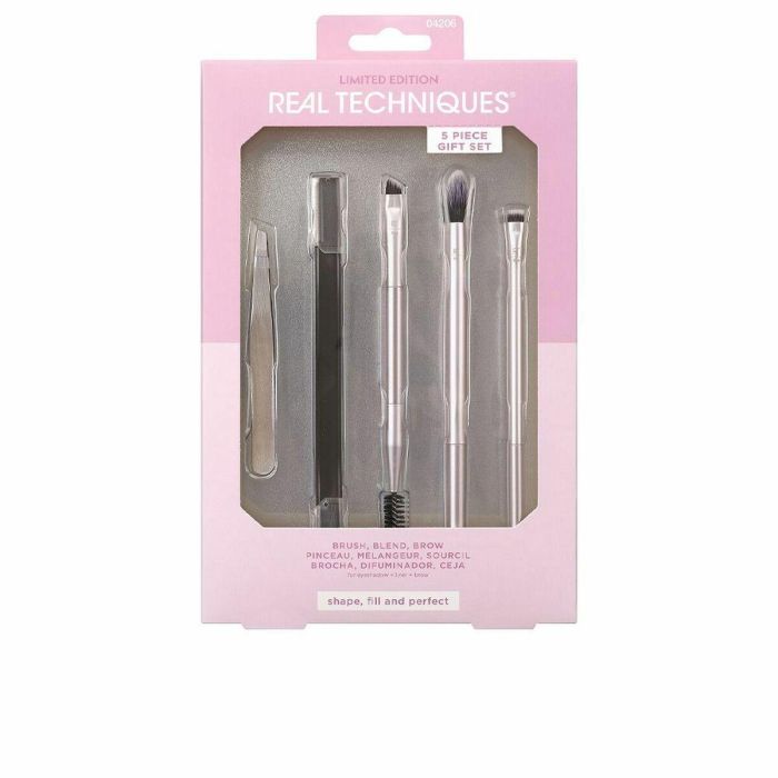 Real Techniques REST IN SHOW BROWS Set de Maquillaje para Cejas - Lote 5 Piezas (3 Brochas, Pinzas, Depilador) Vegano Cruelty Free