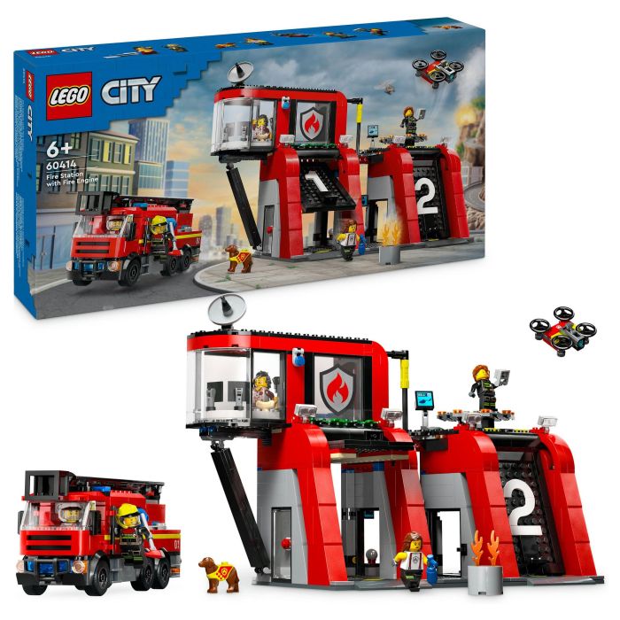 LEGO 60414 Estación de Bomberos y Camión de Bomberos, Figura de Perro de Juguete y 5 Minifiguras, Regalo Infantil 8