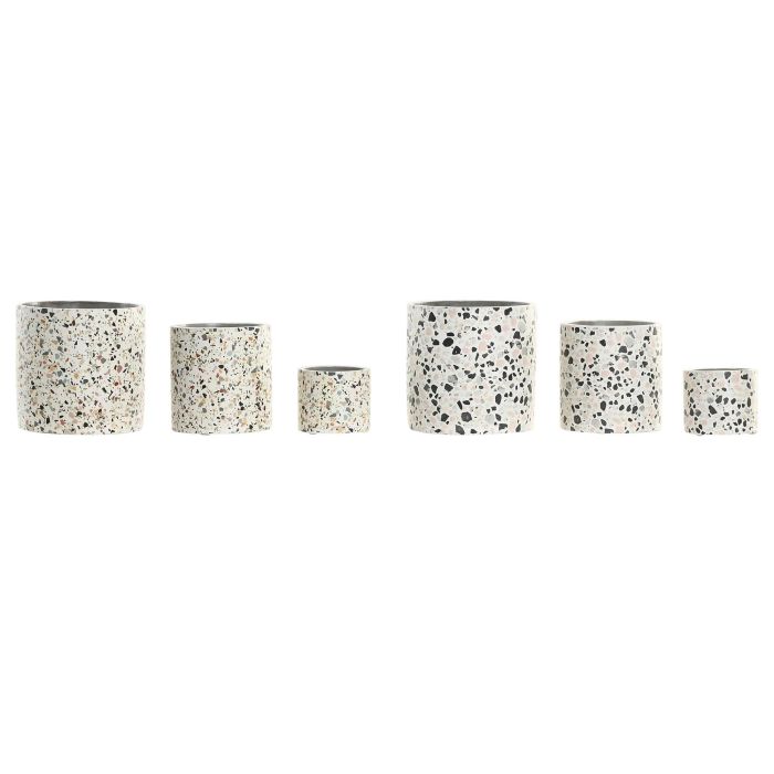DKD Home Decor Macetero Urban de Cemento Blanco Multicolor con diseño Terrazo 13x13x13 cm - Set de 3 Maceteros Decorativos