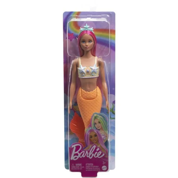 Barbie Sirena Rosa Hrr05 Muñeca Sirena con Pelo Rosa, Aleta Naranja y Diadema 2
