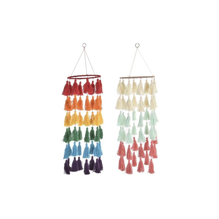 DKD Home Decor Decoración Colgante Boho Crema Multicolor. Material: Poliéster y Algodón. Medidas: 16x60x16 cm. Pack 4 Unidades Surtidas