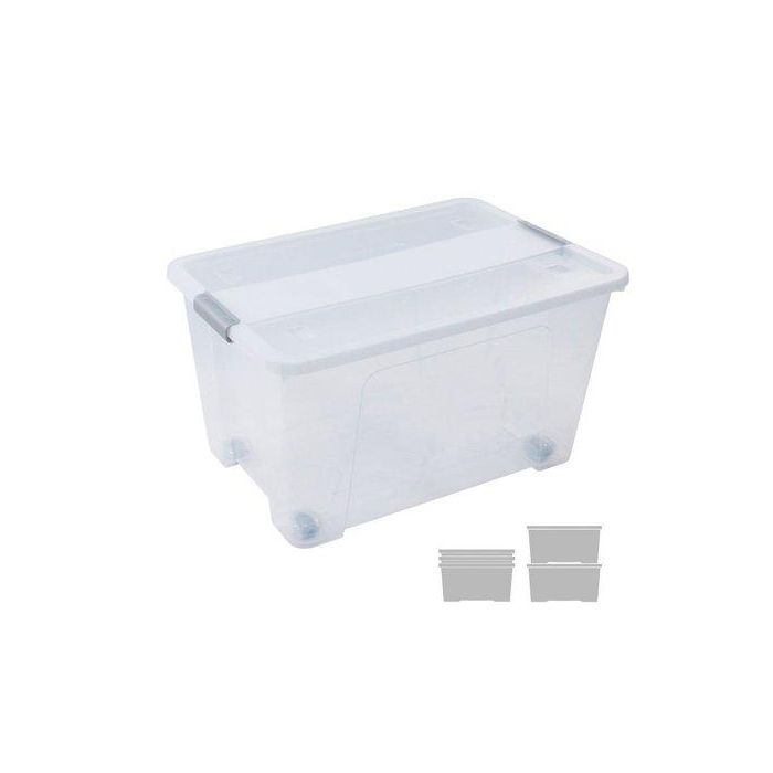 Caja Almacenamiento A.2000 Con Tapa Y Ruedas 52 Litros De Pp Apilable Cristal Transparente