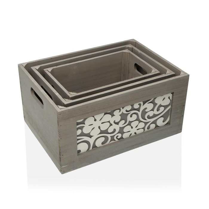 Set De 3 Cajas De Madera Gris Versa 26X18CM 1 Set De 3 Cajas De Madera Gris Versa 26X18CM 1