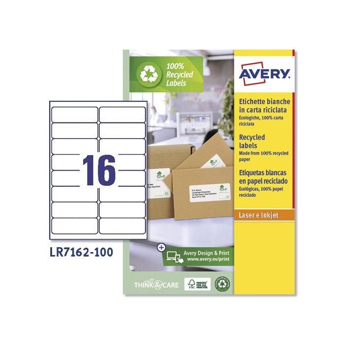 Avery etiquetas adhesivas para envíos 99,1x33,9 inkjet/láser 16 x 100h 100% reciclado blanco