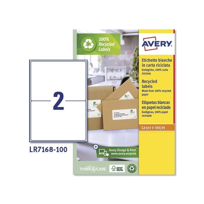 Avery etiquetas adhesivas para envíos 199,6x143,5mm inkjet/láser 2 x 100h 100% reciclado blanco