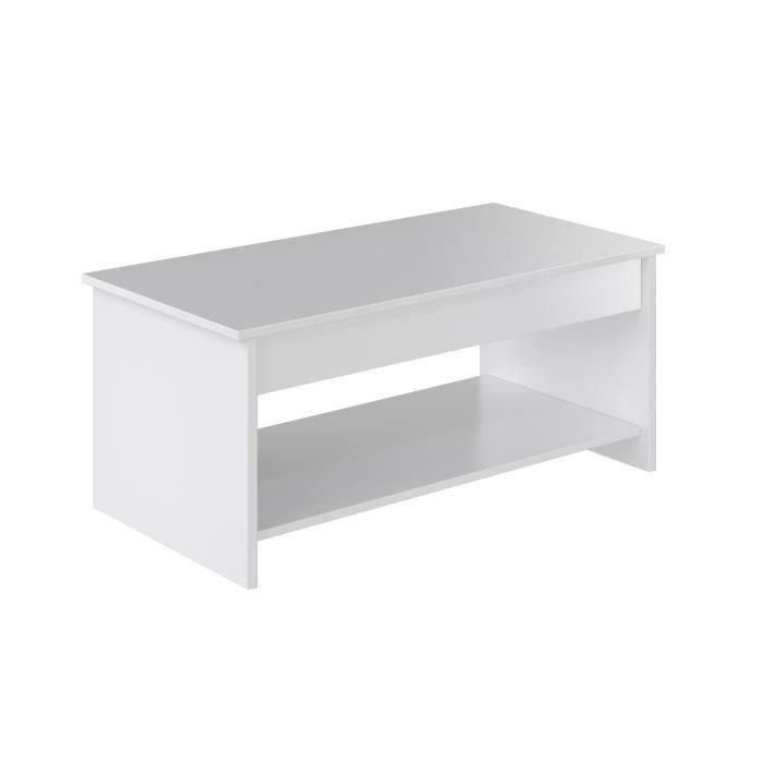 Happy Mesa de centro elevable - Estilo moderno - Blanca mate - L 100 x W 50 x H 44.6 cm - Estante inferior revistero 1