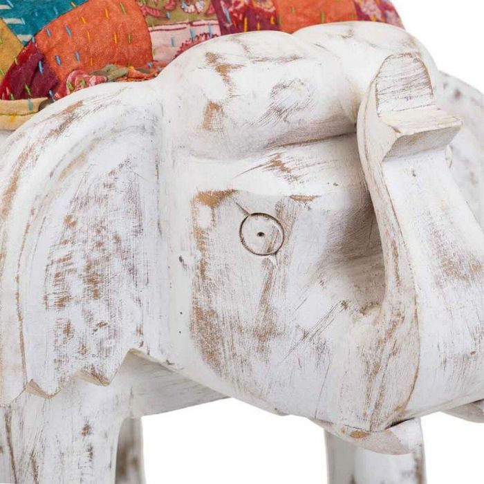 Taburete Alexandra House Living Blanco Madera de mango Tejido 51 x 37 x 36 cm Elefante 1