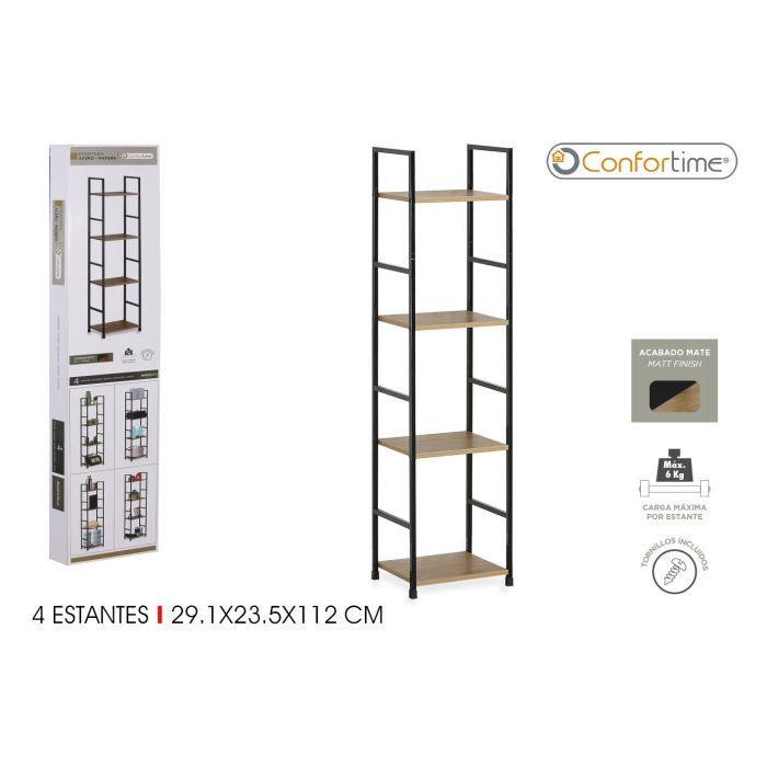 Confortime Estantería de 4 Niveles de Metal y Madera Negra (2 Unidades)