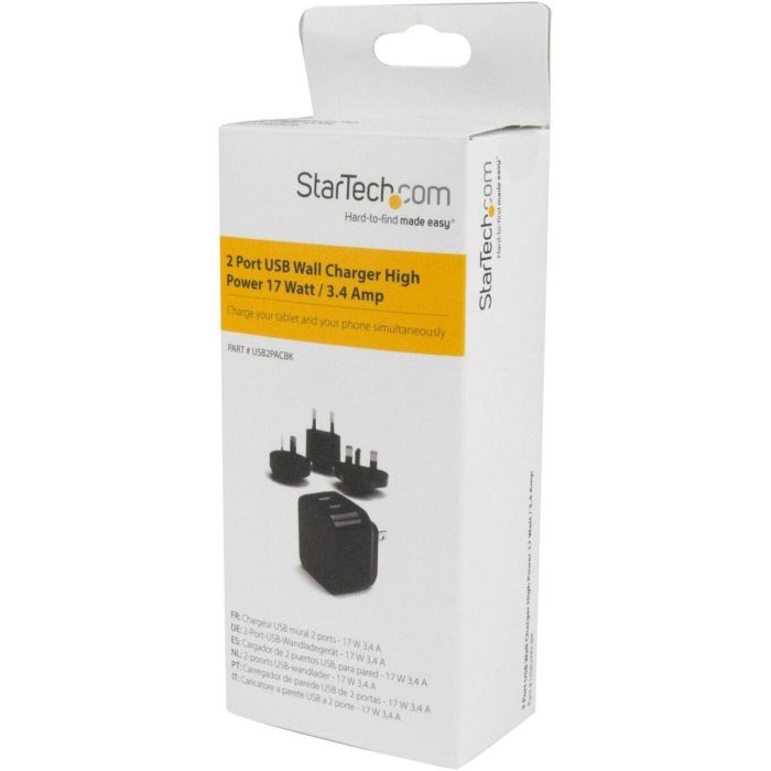 Cargador de Pared Startech USB2PACBK Negro 1 Cargador de Pared Startech USB2PACBK Negro 1