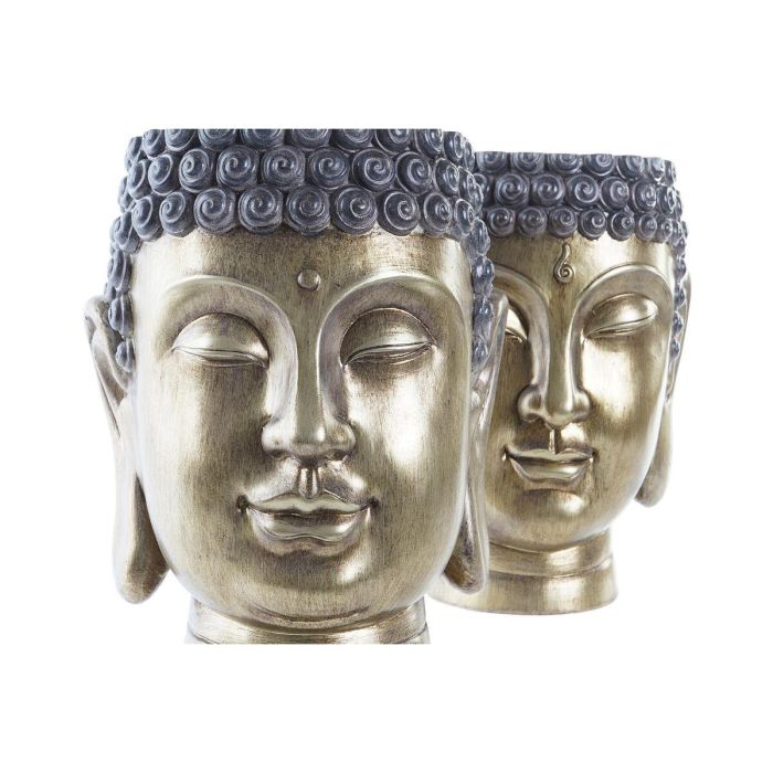 Macetero DKD Home Decor Gris Dorado Buda Resina Oriental (2 Unidades) 2 Macetero DKD Home Decor Gris Dorado Buda Resina Oriental (2 Unidades) 2