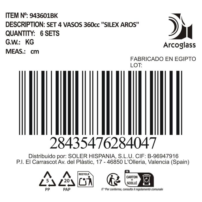 La Mediterranea Set 4 Vasos 360 cc Silex Aros (6 Cajas) 1