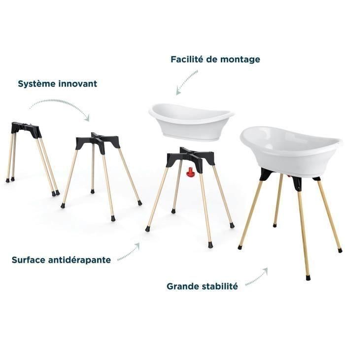 Thermobaby Kit de Bañera Vasco 2 en 1 para Bebés, con Soporte Elevado, Bañera y Manguera de Desagüe - Lirio de los Valles Blanco 2