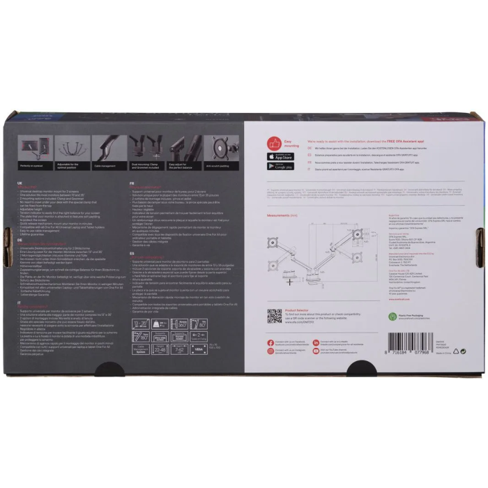 One For All Soporte Monitor Doble ONE1735804246933 VESA 100 para Pantallas de 13 a 32 Pulgadas Carga 8kg Ajustable en Altura Negro 4