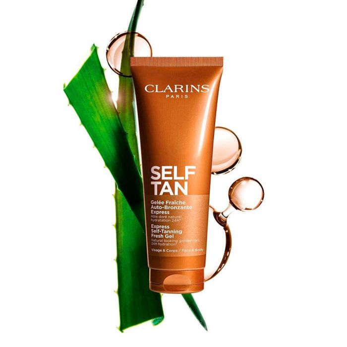 Clarins Gel Autobronceador Express Self-Tanning para Rostro y Cuerpo, 125 ml - Bronceado Natural y Uniforme sin Sol