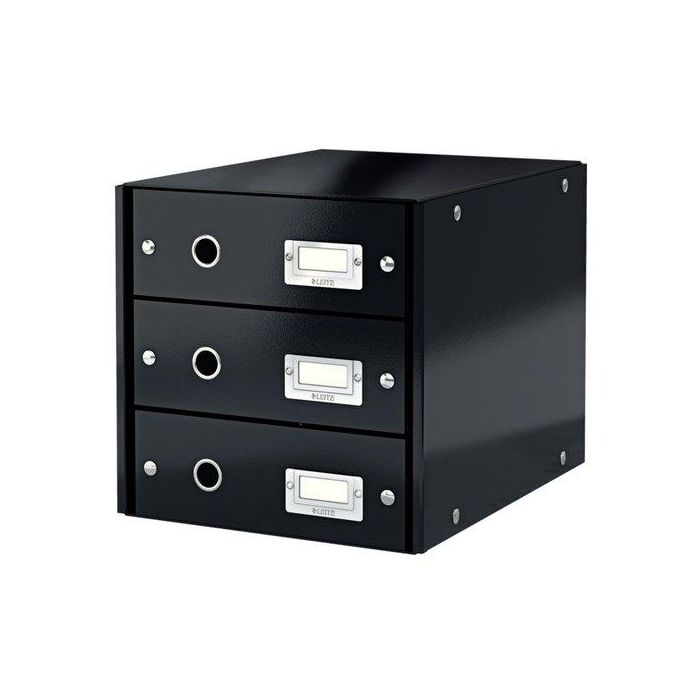 Leitz Fichero cajones sobremesa 3 cajones A4 negro 290x283x360 mm, cartón reciclado, plegable y apilable, Click & Store