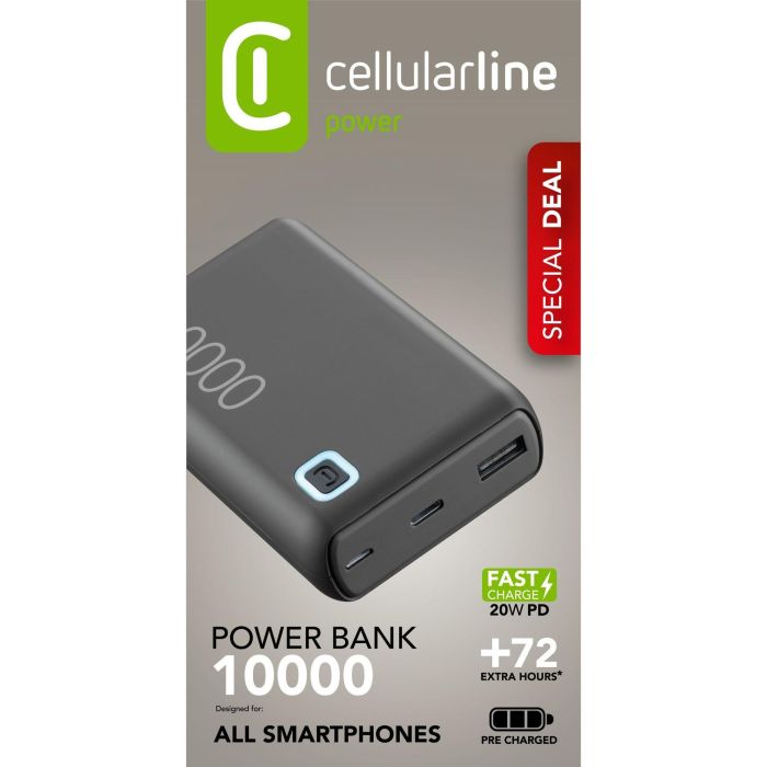 Cellularline ESSENCE Turbo 10000 Power Bank 10000 mAh Ión Litio Negro Carga Rápida USB Power Delivery 20W