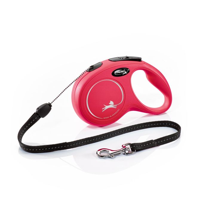 Flexi Correa Retráctil de Cordón New Classic Talla S para Perros, 8 Metros de Longitud, Color Rojo - Fabricada en Plástico y Nylon Duradero