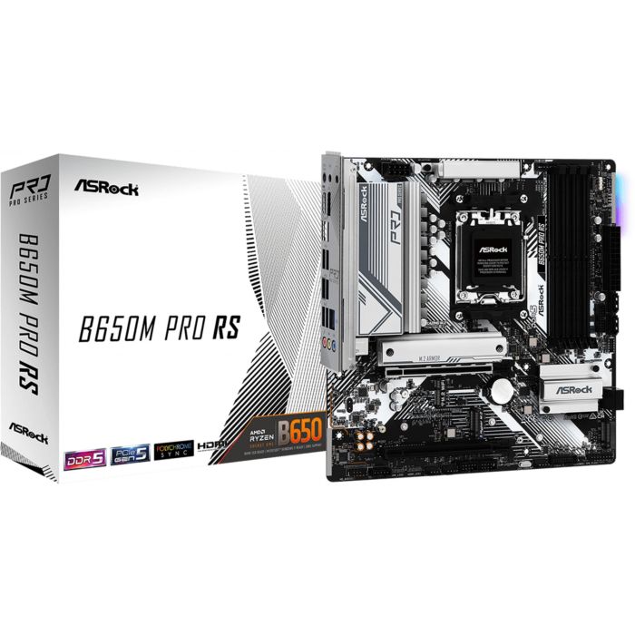 ASRock B650M Pro RS Placa Base mATX AM5 (Ryzen 5/7) HDMI/DisplayPort, DDR5, SATA III, USB 3.2 Gen2 0 ASRock B650M Pro RS Placa Base mATX AM5 (Ryzen 5/7) HDMI/DisplayPort, DDR5, SATA III, USB 3.2 Gen2 0