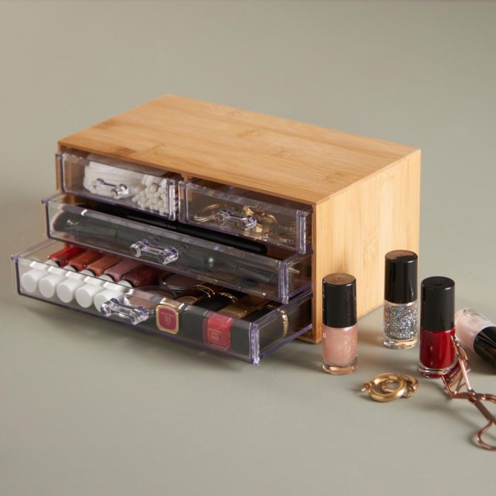 Day Cajonera con 4 Cajones de Bambú y Plástico Transparente 23.5x14.5x10.8 cm 1