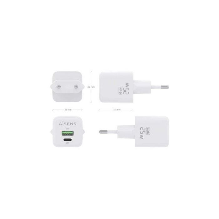 AISENS - CARGADOR GaN 25W, 1xUSB-C PD3.0 QC4.0, 1xUSB-A QC3.0, BLANCO 3 AISENS - CARGADOR GaN 25W, 1xUSB-C PD3.0 QC4.0, 1xUSB-A QC3.0, BLANCO 3