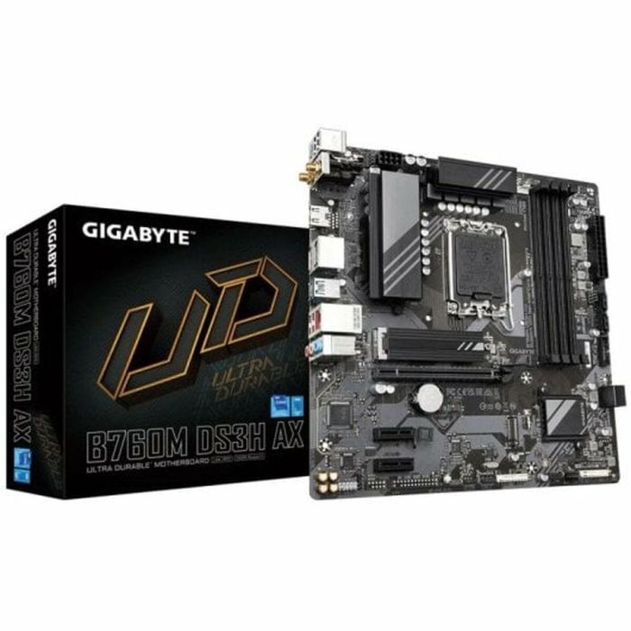 Gigabyte B760M DS3H AX Placa Base mATX LGA 1700 DDR5 Wi-Fi 6E 2.5GbE para Intel Core 14ª Gen 2 Gigabyte B760M DS3H AX Placa Base mATX LGA 1700 DDR5 Wi-Fi 6E 2.5GbE para Intel Core 14ª Gen 2