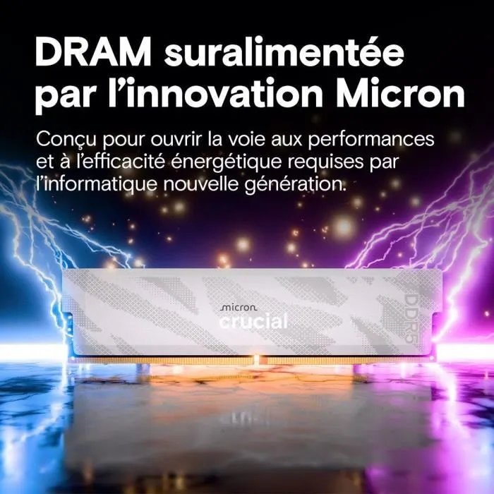 Crucial CP16G64C32U5W Memoria RAM para Juegos Pro OC 16 GB DDR5-6400 UDIMM CL32 con Disipador de Calor Blanco