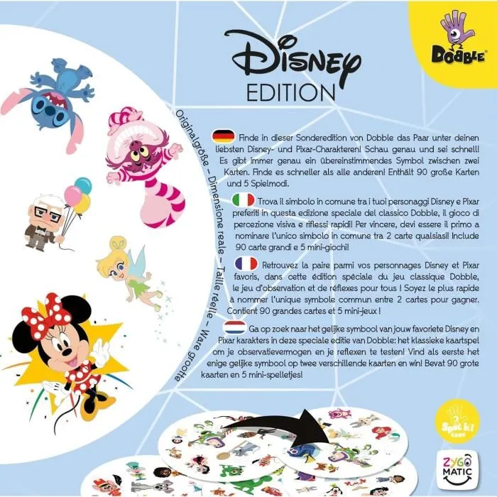 Asmodee Dobble Disney 100 Años Juego de Mesa ASM3558380099390 5 Minijuegos Idioma Francés 3