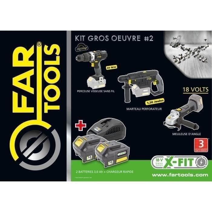 X-FIT Pack Big Work 3 Máquinas 18V: Taladro/Destornillador 40Nm, Martillo Percutor 1.2J, Amoladora 115mm + 2 Baterías 3.0Ah y Cargador 5 X-FIT Pack Big Work 3 Máquinas 18V: Taladro/Destornillador 40Nm, Martillo Percutor 1.2J, Amoladora 115mm + 2 Baterías 3.0Ah y Cargador 5