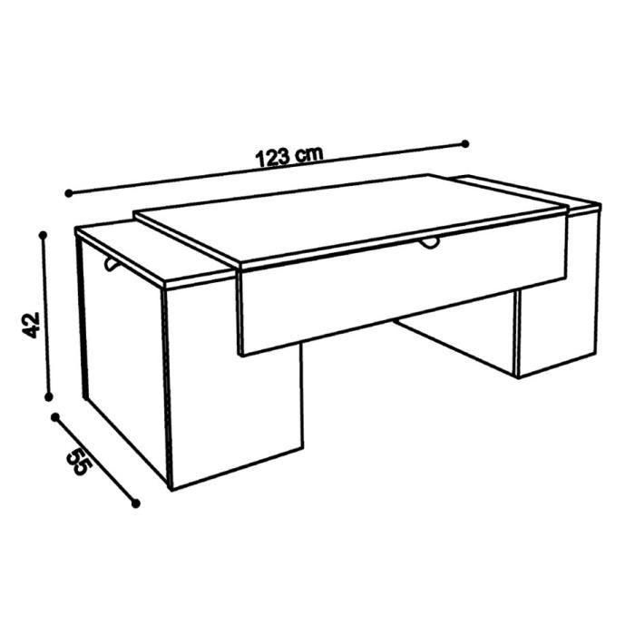 LUCKY Mesa de centro de estilo moderno con roble ceniciento y decoración blanca brillante - L 123 x W 42 cm 3