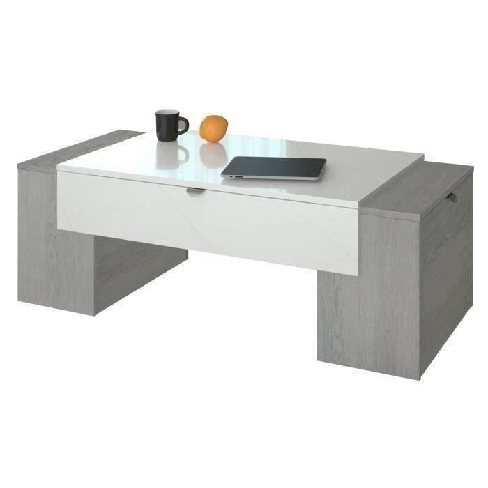 LUCKY Mesa de centro de estilo moderno con roble ceniciento y decoración blanca brillante - L 123 x W 42 cm 4