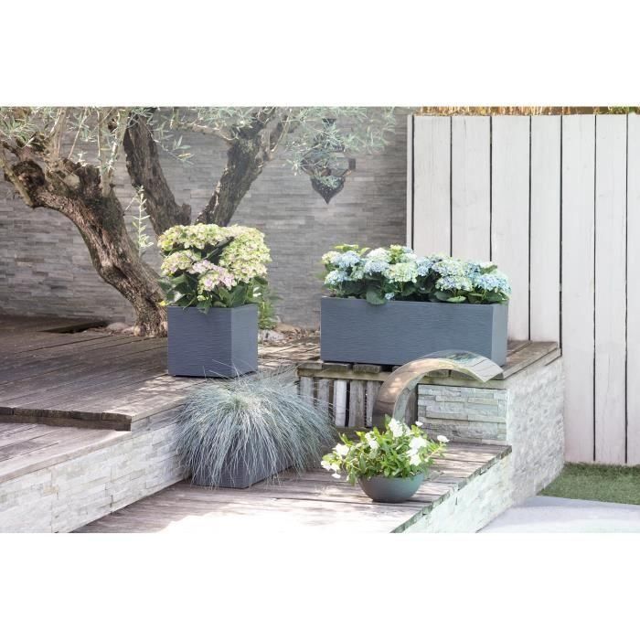 EDA PLASTIQUE Caja de flores Graphit Up cuadrada, 21 L, 29.5x29.5x29.5 cm, Gris antracita, Anti UV, Uso interior/exterior, Fabricada en Francia 2