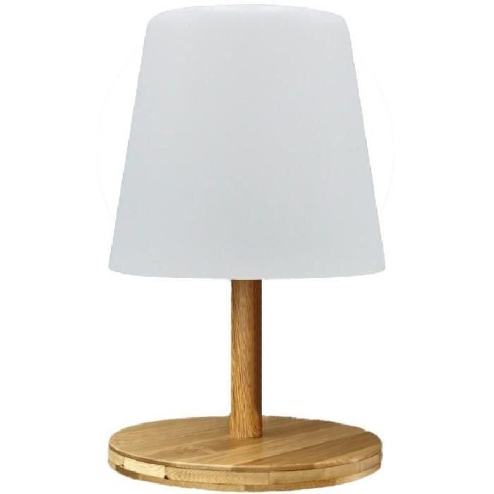 Lámpara de mesa inalámbrica - LUMISKY - STANDY MINI WOOD - Al. 25 cm - Base de bambú natural - LED blanco cálido y blanco